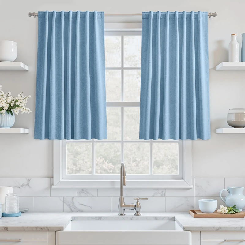 UHITECH Short Blackout Curtains 35 Inch Long for Small Window, Blue