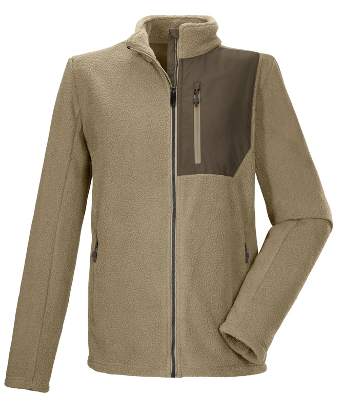Killtec KOW 105 MN FLC JCKT Men's Sherpa Fleece Jacket with Stand-Up Collar, Taupe, M, 43455-000