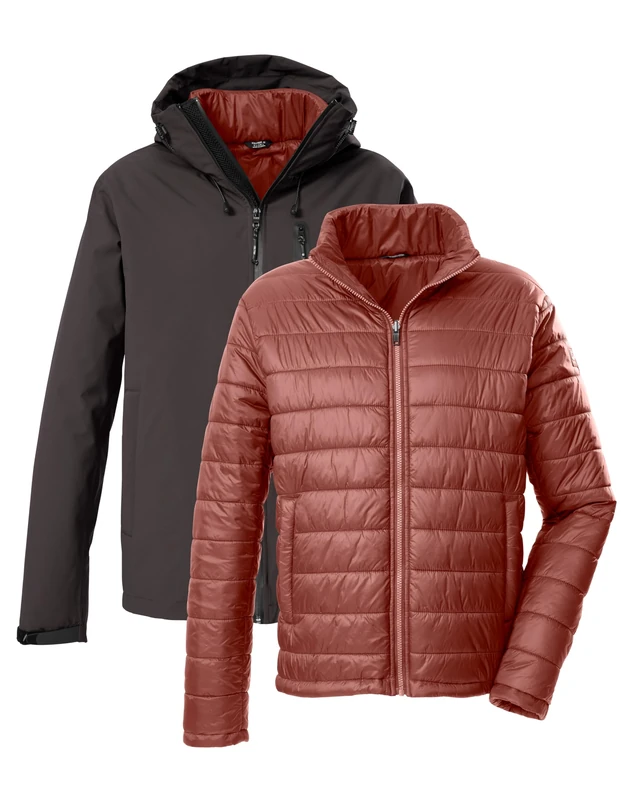 Killtec KOW 95 MN Men's Outdoor Jacket / 3-in-1 Functional Jacket with Hood and Zip-In Quilted Jacket, Ebony, M, 43492-000