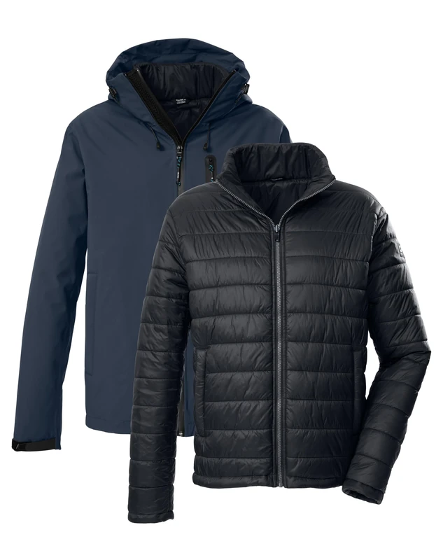Killtec KOW 95 MN Men's Outdoor Jacket / 3-in-1 Functional Jacket with Hood and Zip-In Quilted Jacket, Dark Blue, L, 43492-000