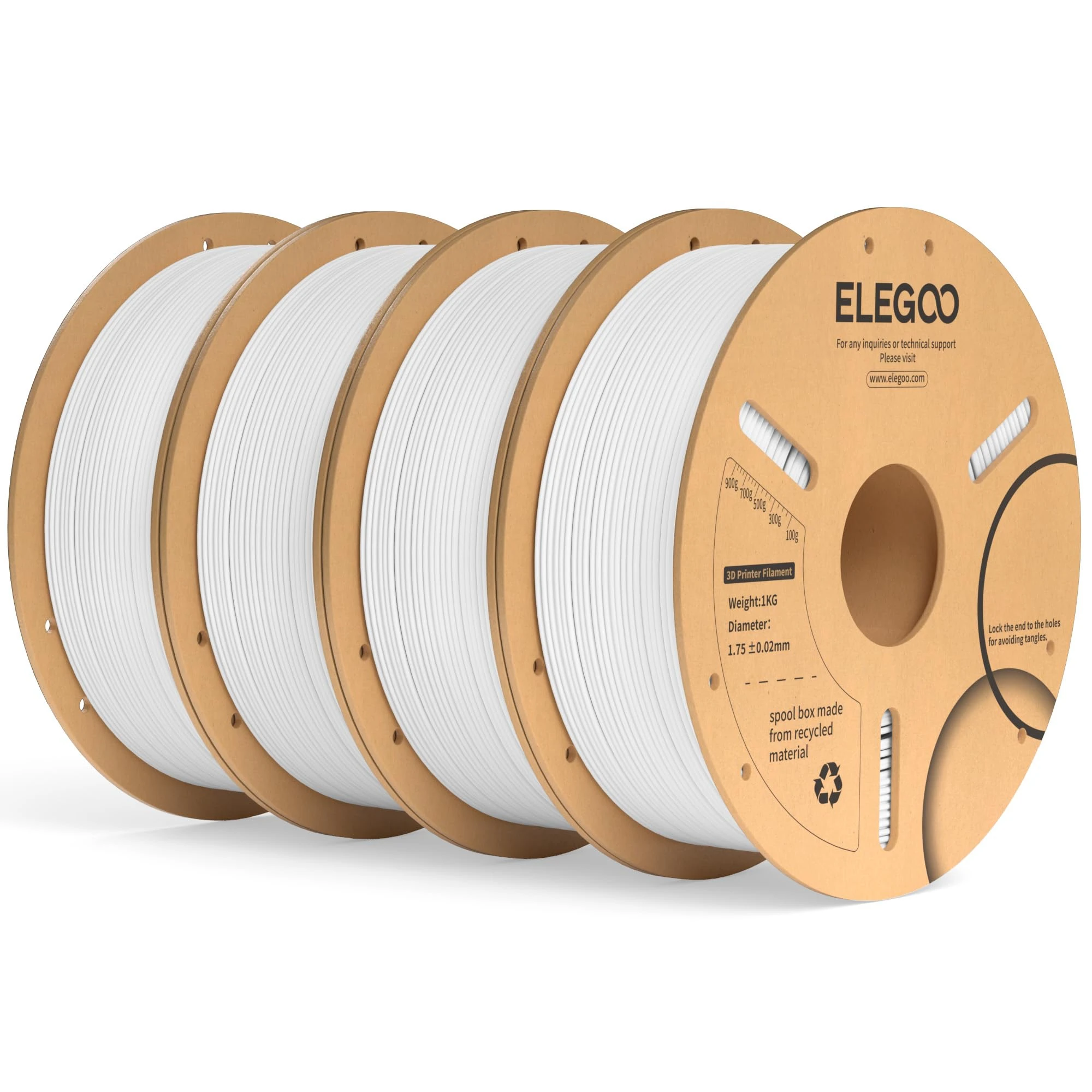 ELEGOO PLA+ Filament 1.75mm White 4KG, PLA Plus Tougher and Stronger 3D Printer Filament, Dimensional Accuracy +/- 0.02mm, 4 Pack 1kg Cardboard Spool(2.2lbs) Fits for Most FDM 3D Printers