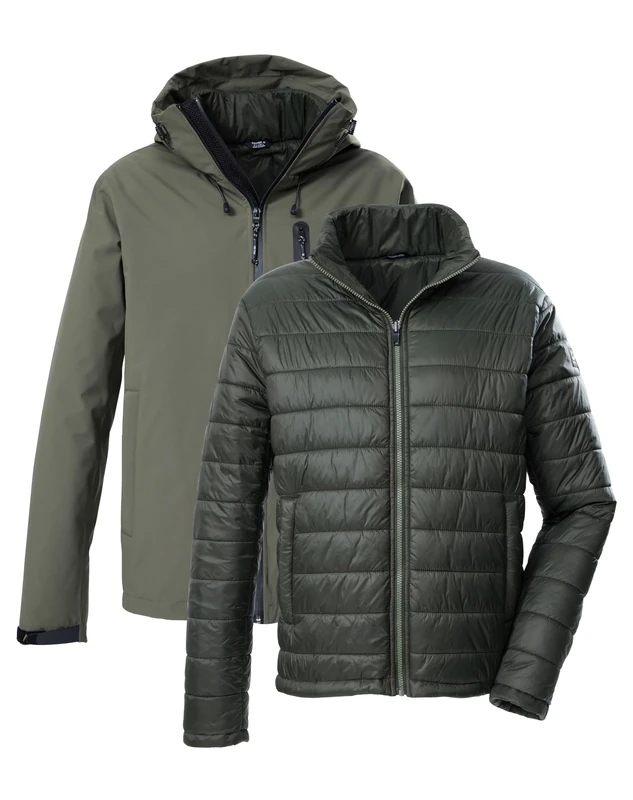 Killtec KOW 95 MN 43492-000 Men's Outdoor Jacket / 3-in-1 Functional Jacket with Hood and Zip-In Quilted Jacket Olive S