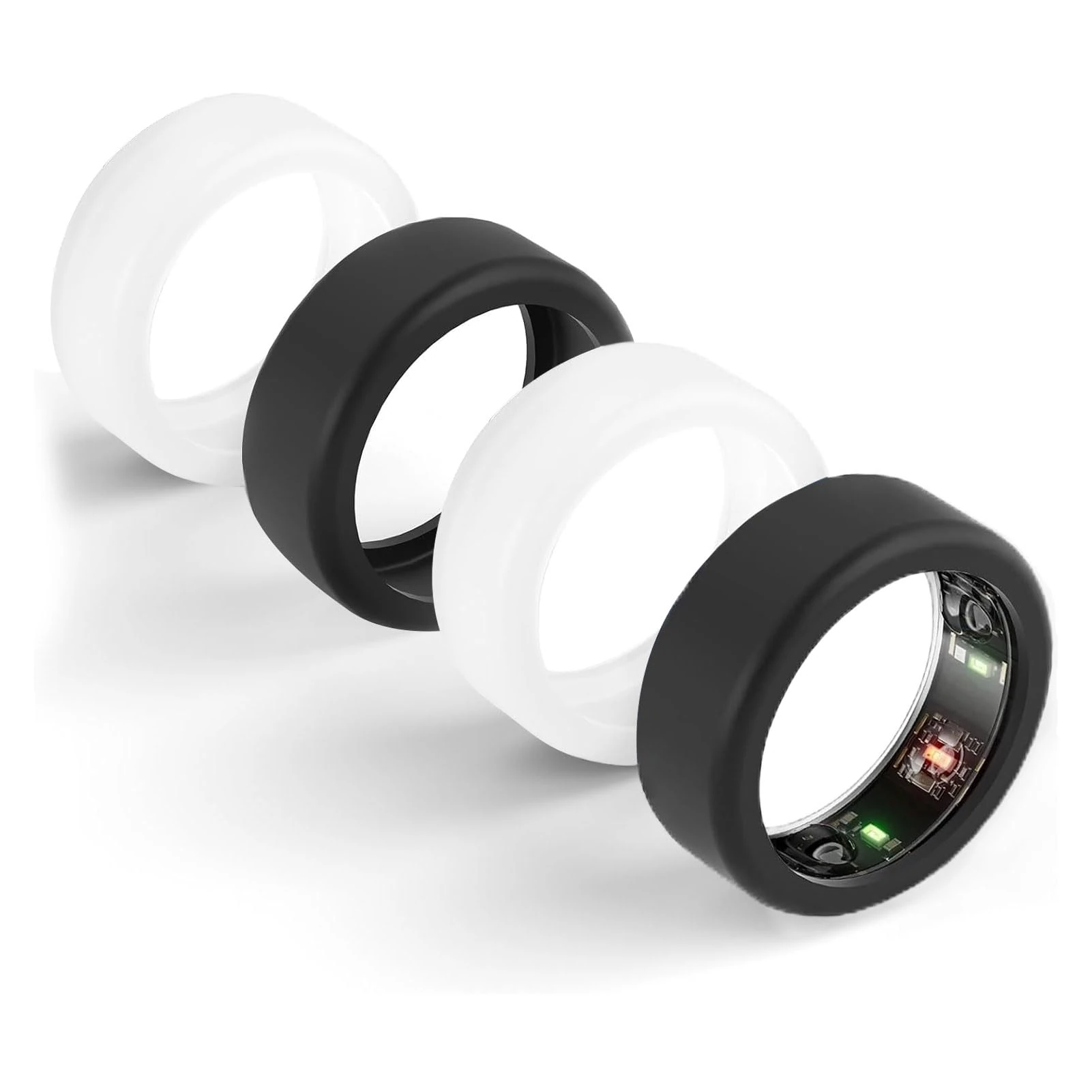 Qianeffort Ring Covers Compatible with Oura Ring 4,4 PCS Silicone Covers Silicone Protectors for Oura Rings,for Women&Men (Black*2+Clear*2, S for 6/7/8/9/10)