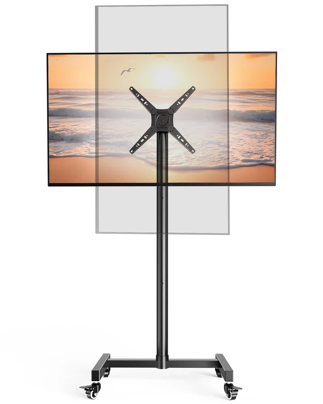 WHYFONE Mobile TV Stand on Wheels for 17-50 Inch TVs & Monitors, 180° Landscape to Portrait, Height Adjustable Portable Rolling TV Stand Max VESA 300x300mm up to 30kg