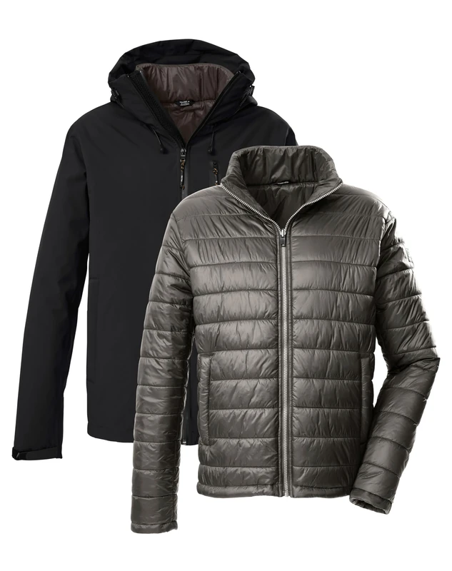Killtec KOW 95 MN 43492-000 Men's Outdoor Jacket / 3-in-1 Functional Jacket with Hood and Zip-In Quilted Jacket Black 3XL