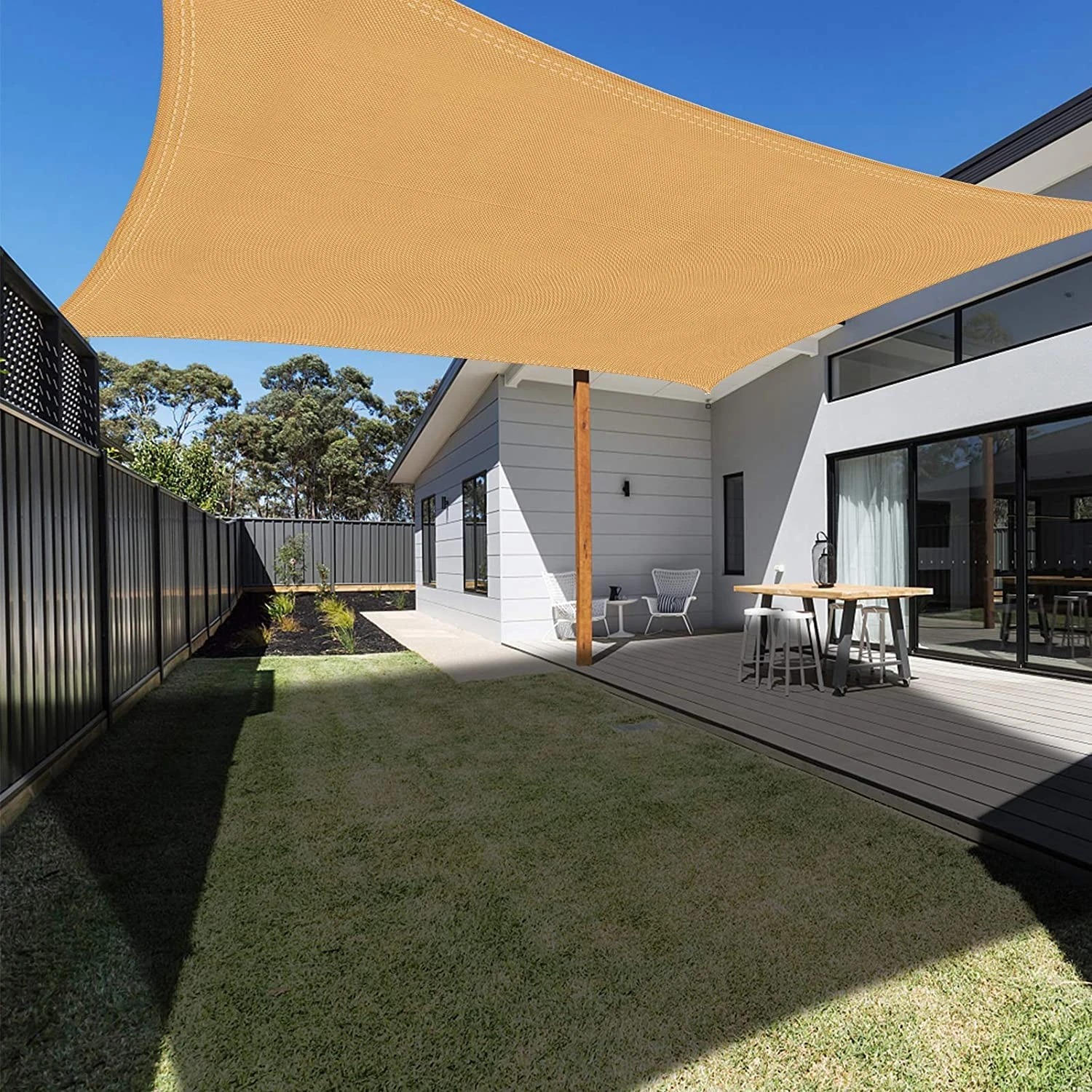 Ankuka Sun Shade Sail 4m x 6m Sand Rectangular Waterproof Garden Sun Sail Outdoor Patio Party Sunscreen Awning Canopy 98% UV Block With Rope