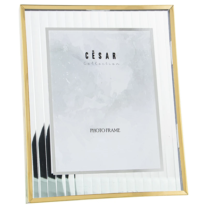 AlexandreHouse Photo Holder 20 x 25 cm Crystal with Metal Edges Dorado Ext: 27 x 32 cm