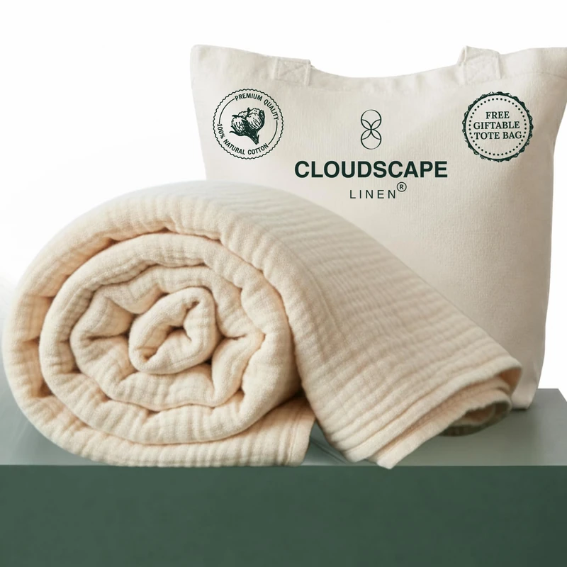 CLOUDSCAPE Adult 4 Layer Muslin Blanket - 100% Cotton Blankets Twin Size for All Seasons - 68" x 92" Fits Twin XL - Blankets