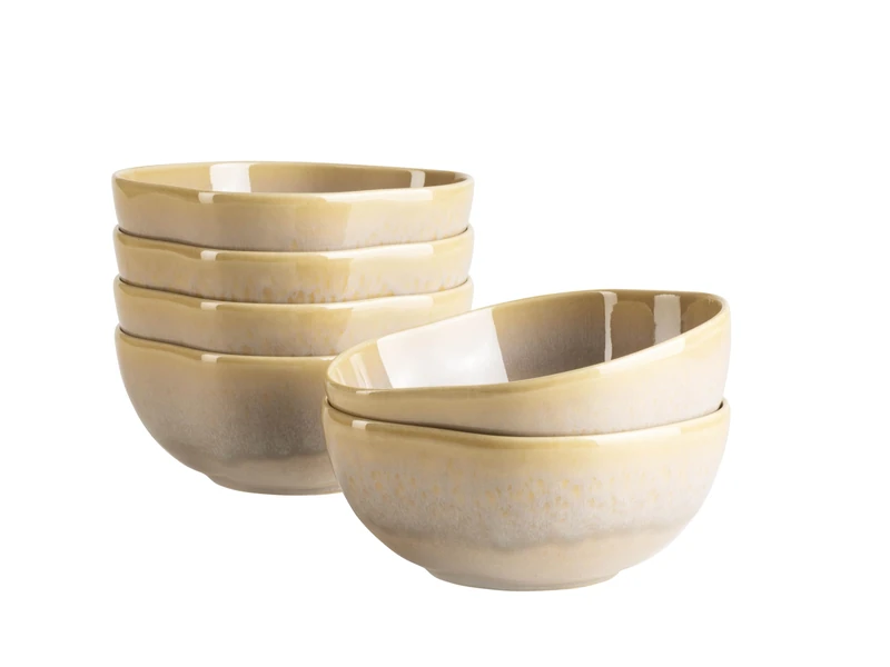 MÄSER Cordelia Series Bowls for 6 People Made of High-Quality Stoneware, 6-Piece Bowl Set; Irregular Crockery Shapes; Stoneware, Sand