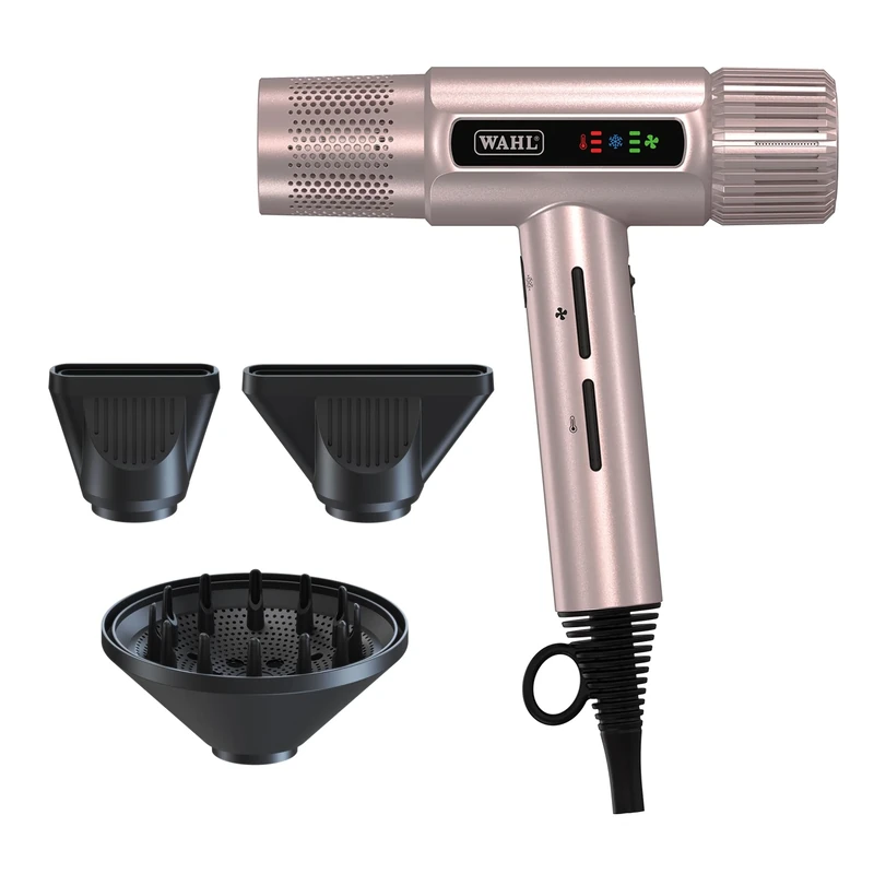 Wahl Vanquish Rose Gold Hair Dryer, Lightweight, LED Display, Quiet, Professional, 3 Attachments, Powerful, Cool Drying, 3 Speed-Settings, Auto-Clean, Even Drying, Quick Dry