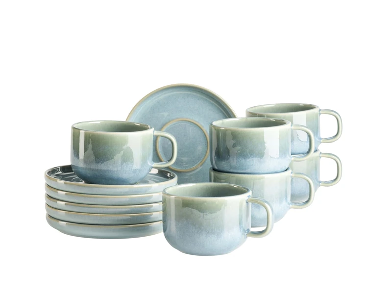 MÄSER Cordelia Series, Coffee Cups Set for 6 People, Made of High-Quality Stoneware, 12-Piece Coffee Service Consisting of 6 Cups and 6 Saucers, Stoneware, Sand