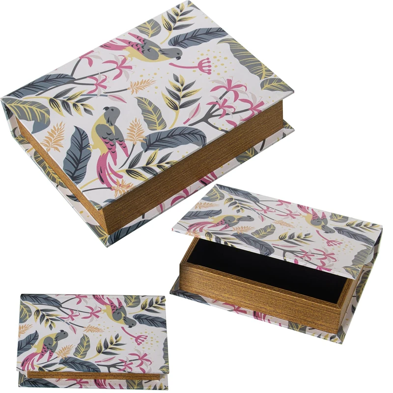 AlexandreHouse Set of 3 book-boxes decorations DM/LONA POLIÉSTER LORO+ 30 x 24 x 8 + 24 x 18 x 6 + 18 x 12 x 4 cm