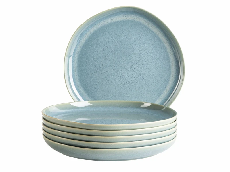 MÄSER Cordelia Series Plate Set for 6 People Made of High-Quality Stoneware, 6-Piece Dinner Service, Irregular Tableware Shapes, Stoneware, Green