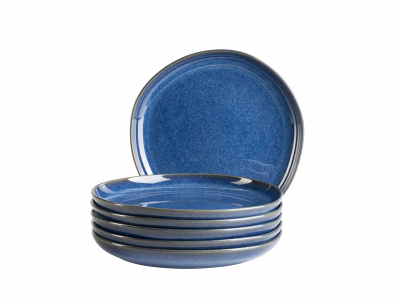 MÄSER Cordelia Series Dessert Plate Set for 6 People Made of High-Quality Stoneware, 6-Piece Dinner Service, Irregular Tableware Shapes, Stoneware, Royal Blue