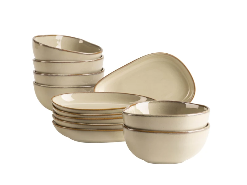 MÄSER Cordelia Series 12-Piece Snacking Set Stoneware, Irregular Tableware Shapes, Sand