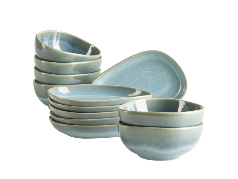 MÄSER Cordelia Series, 12-Piece Snacking Set Made of High-Quality Stoneware, Irregular Tableware Shapes, Stoneware, Green