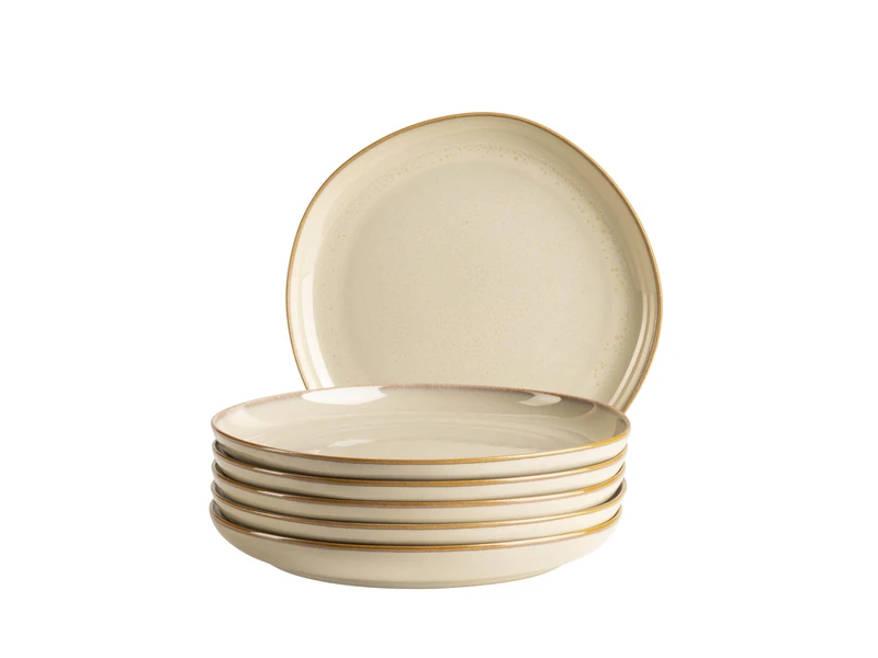 MÄSER Cordelia Series Dessert Plate Set for 6 People Made of High-Quality Stoneware, 6-Piece Dinner Service, Irregular Tableware Shapes, Stoneware, Sand
