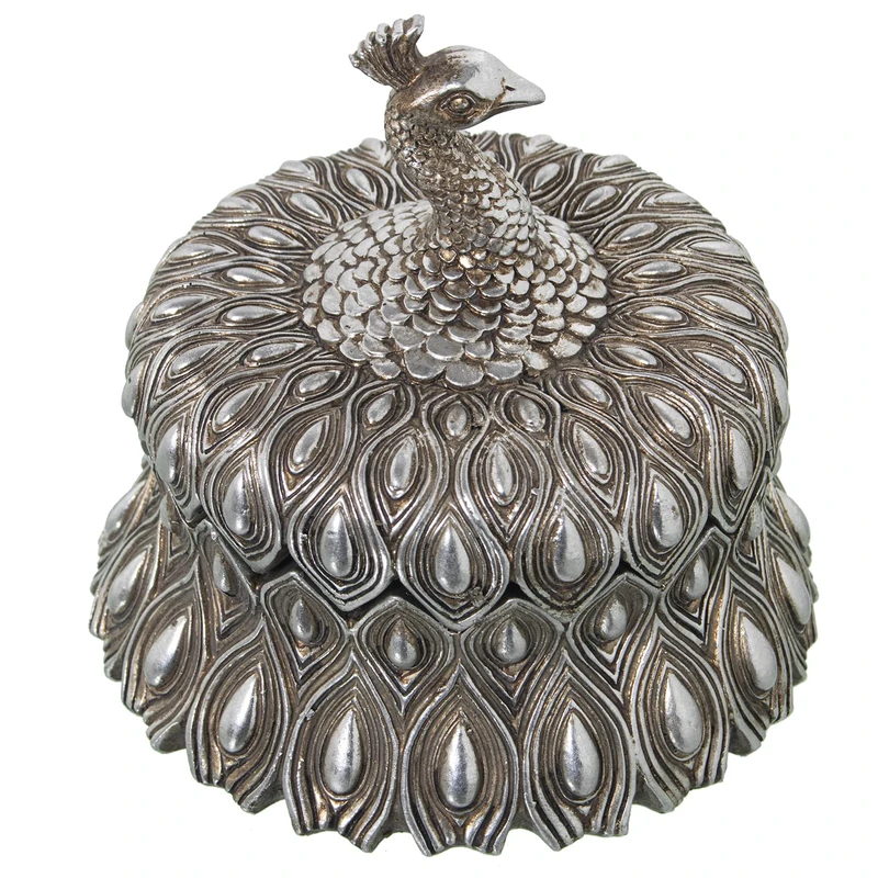 AlexandreHouse CAJA JOYERO RESIN PLATEADA PAVO REAL °13.5 x 12.5 cm