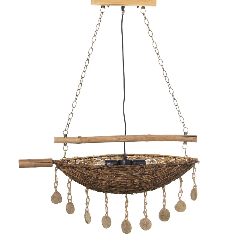 AlexandreHouse LÁMPARA TECHO BAMBO/Madera Natural 2XE27 MAX60W, NO Included_80X30X104CM COLGADA - Image 1