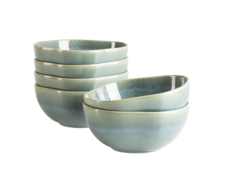 MÄSER Cordelia Series Bowls for 6 People Made of High-Quality Stoneware, 6-Piece Bowl Set; Irregular Crockery Shapes; Stoneware, Green
