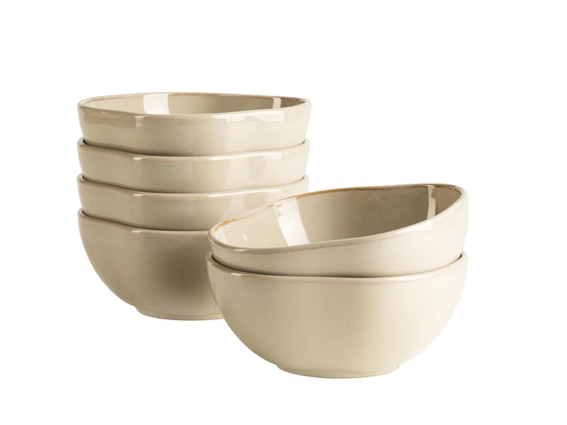 MÄSER Cordelia Series Bowls for 6 People Made of High-Quality Stoneware, 6-Piece Bowl Set; Irregular Crockery Shapes; Stoneware, Sand
