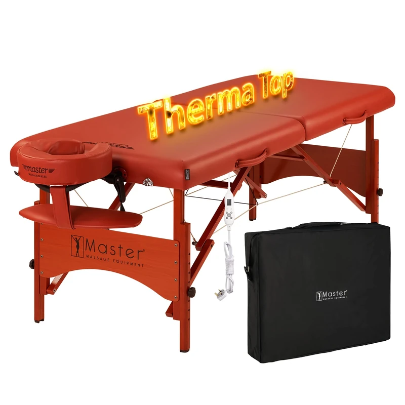 Master Massage 70cm FairlaneTT Thermal Top Wooden Portable Massage Table Massage Couch Foldable Beauty Bed Lash Bed Spa Couch Cinammon 70cm with Adjustable Heating Top