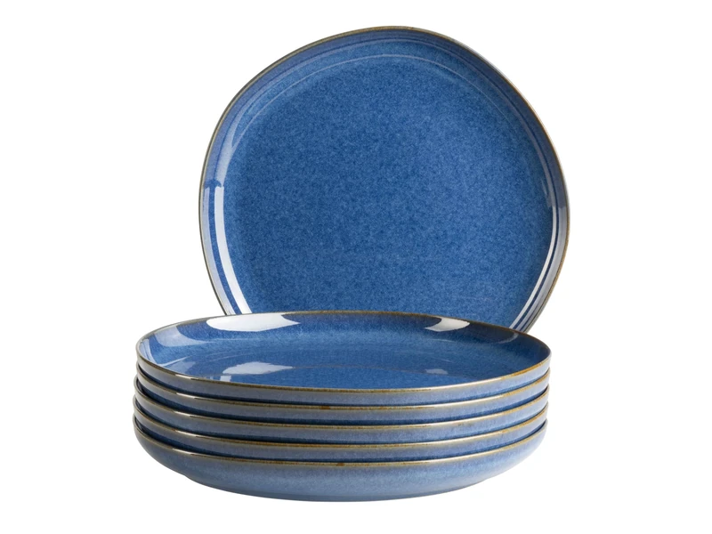 MÄSER Cordelia Series, Plate Set for 6 People, Made of High-Quality Stoneware, 6-Piece Dinner Service, Irregular Tableware Shapes, Stoneware, Royal Blue