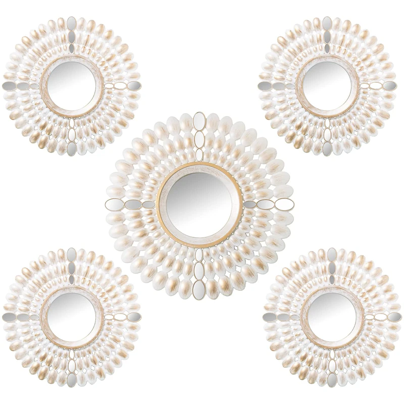 Set of 5 Adornos Painted Melamine Blue/Gold C/Espejo 1X°39CM+4X°25CM