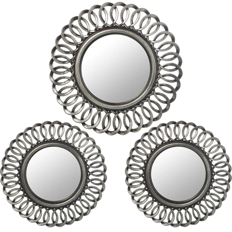 Set of 3 Adornos Painted Melamine Plate C/Espejo_2 DE 25 cm + 1 DE 35 cm