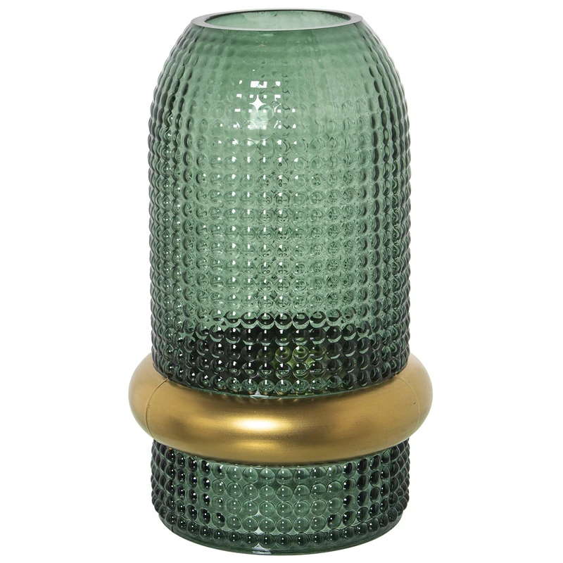 Garron Crystal Green Aro Dorado 15 x 25 cm, Mouth: 7.5 cm
