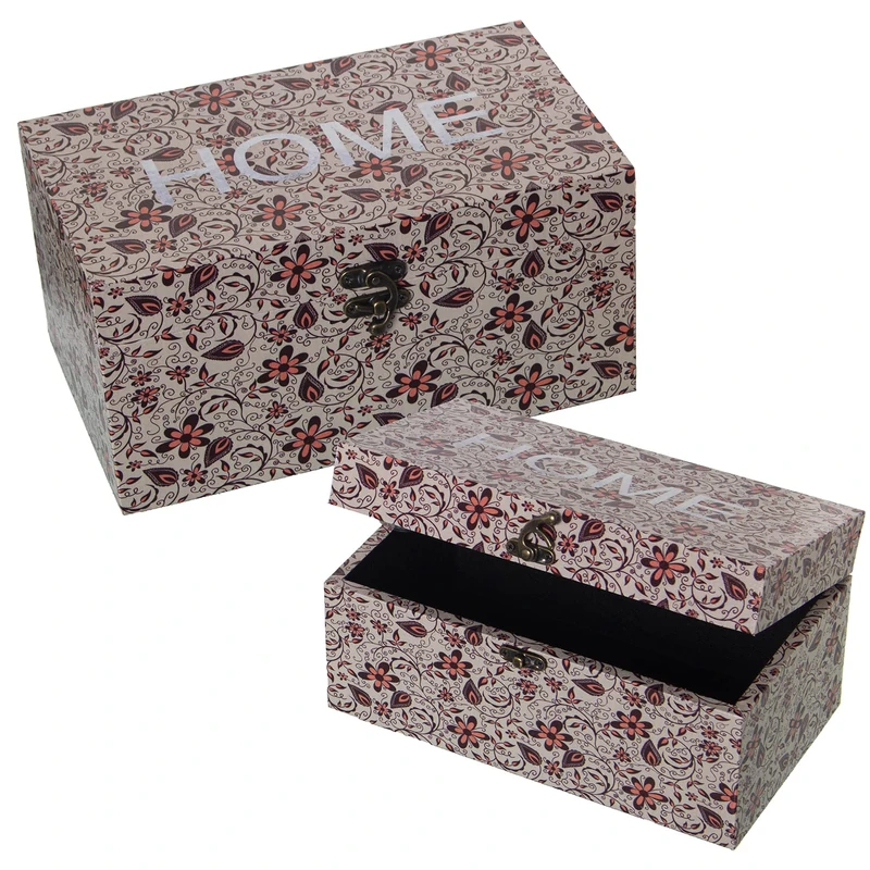 AlexandreHouse Set of 2 Madera Décor Boxes DM/LONA Polyester Home - 30 x 18 x 15 + 24 x 14 x 12 cm - Image 1