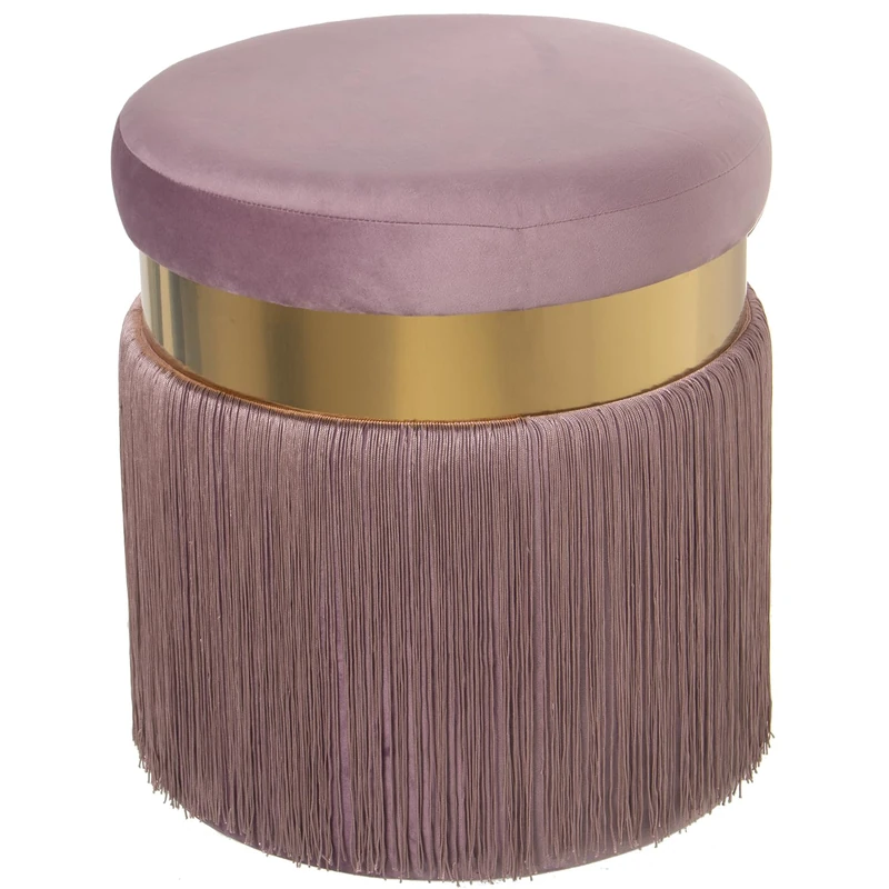 AlexandreHouse PUF TERCIOPELO PINK C/FLECOS, Dorado Maple Band: 7 cm, DM/Poles 40 x 44 cm, FLECOS: 29 cm - Image 1