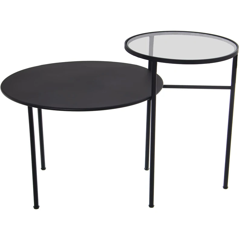 AlexandreHouse Mesa Auxiliar Doble Metal Black/Crystal (2 Mesas Unidas) _85 x 59 x 56 cm (59 x 41 + 40 x 56 cm) - Image 1