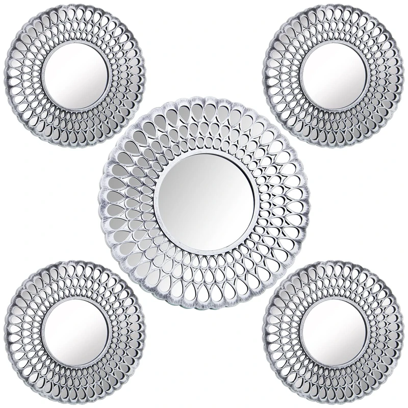 Set of 5 Adornos Painted Melamine Plateada C/ESPEJOS 1X°39CM+4X°25CM - Image 1