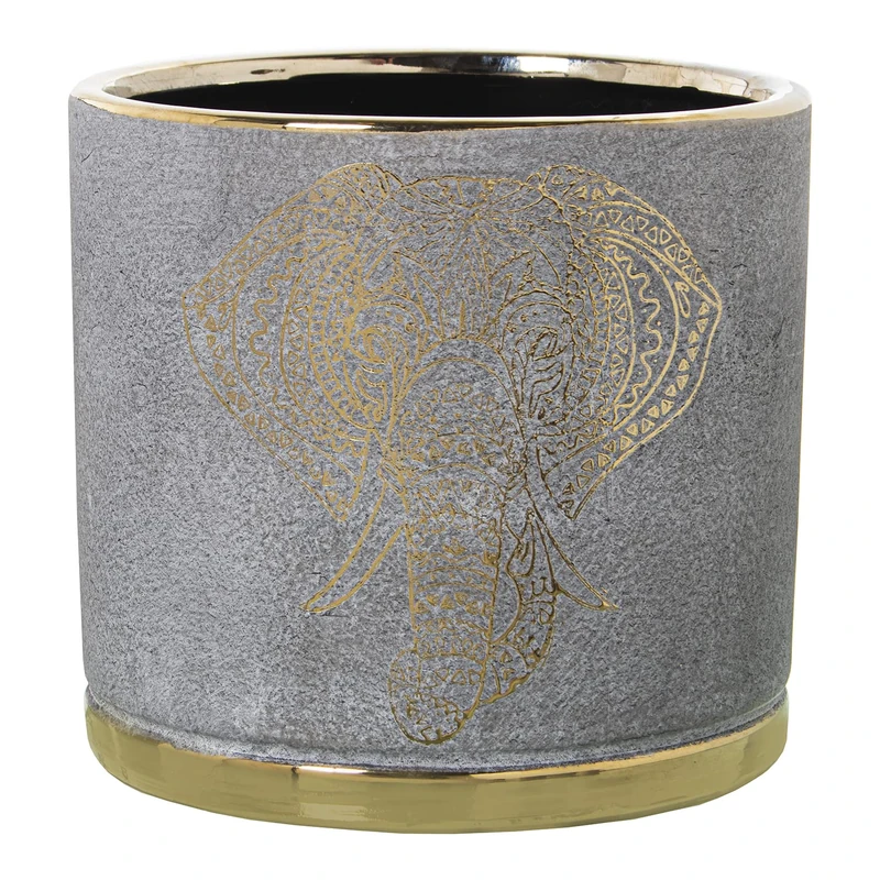 MACETERO CERÁMICA GRIS/GOLD ELEPHANT 18X18CM - Image 1