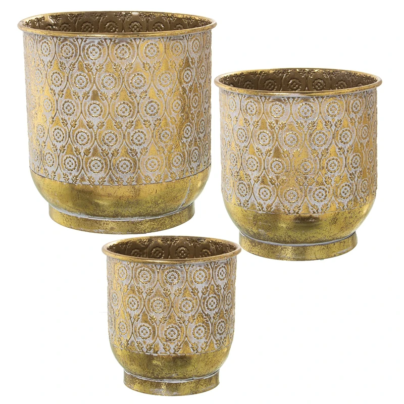 Set of 3 Maceteros Metal Dorado/Blanco °33X33+27X28+°23X23CM - Image 1