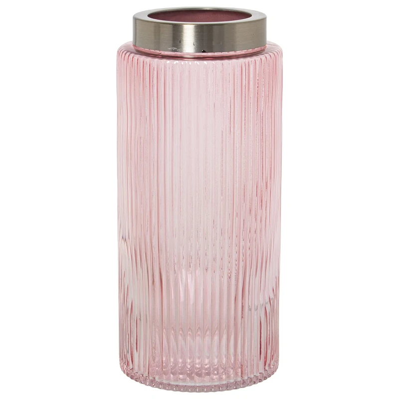 Jarron Crystal Pink Borde Dorada 12 x 26 cm, Metal Mouth: 9 cm - Image 1