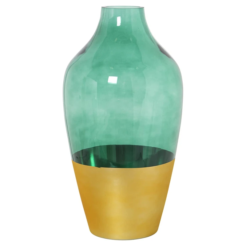 JARRÓN Crystal Dorado/Green 18 x 35 cm, Mouth: 6.5 ° Base: 10.5 ° - Image 1