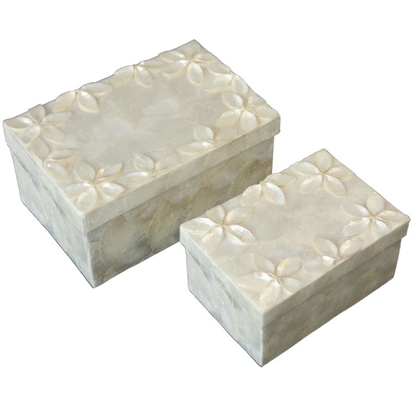 Set of 2 Rectangular Nácar Florescence Boxes Natural_21X14X10+16X11X8CM - Image 1