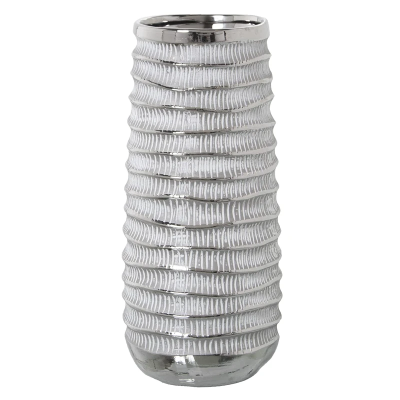 JARRÓN CERÁMICA Blanco/Plata °15X33CM - Image 1