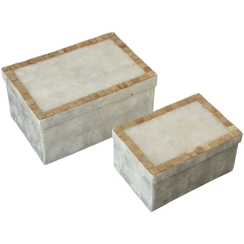 AlexandreHouse SET 2 BOXES RECT NATURAL PEARL OF PEARL ROASTED FRAME_21X14X10+16X11X8CM