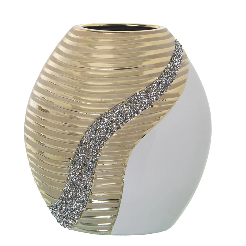 JARRÓN CERÁMICA Blanco/Champagne C/BRILLOS 23X12X25CM
