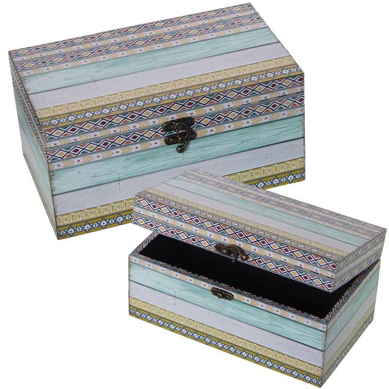 AlexandreHouse MADERADM/LONA POLYESTER SET OF 2 CAJAS DECORADAS 30X18X15+24X14X12CM - Image 1