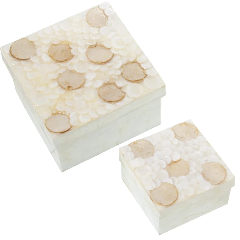 AlexandreHouse Set of 2 Nácar Círculos Natural/Toastado Boxes 13 x 13 x 8 cm + 9 x 9 x 6 cm - Image 1