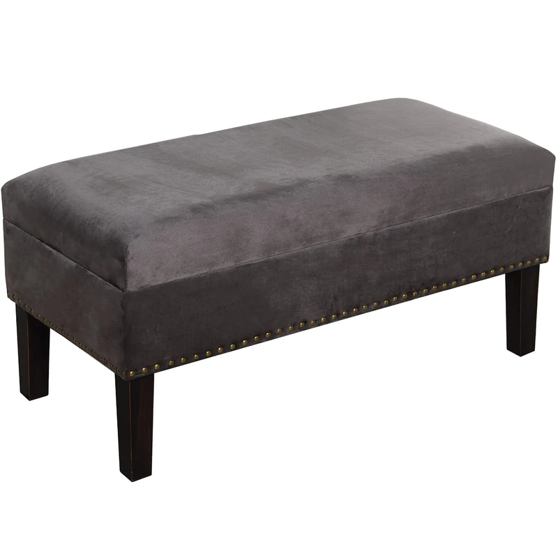 AlexandreHouse Arcon Pie De Cama Madera Banqueta/Grey Canvas 97 x 46 x 46 cm, Height of Patas: 21 cm