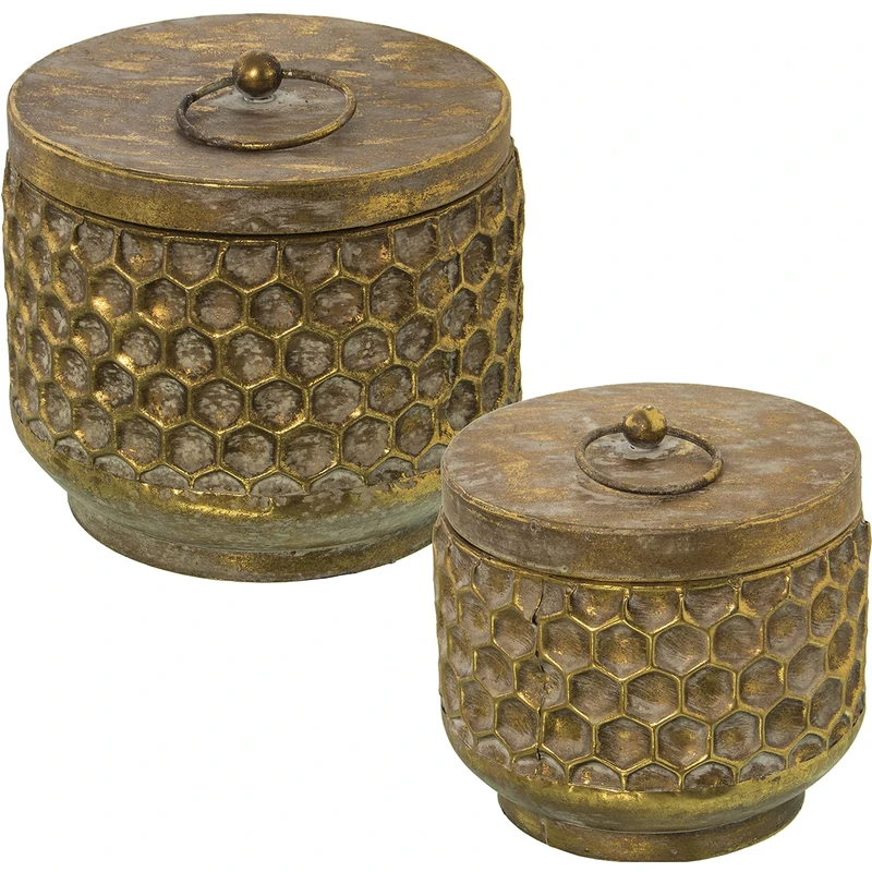 Set of 2 Metal Boxes Doradas 21 x 18.5 cm + 17.5 x 16 cm - Image 1