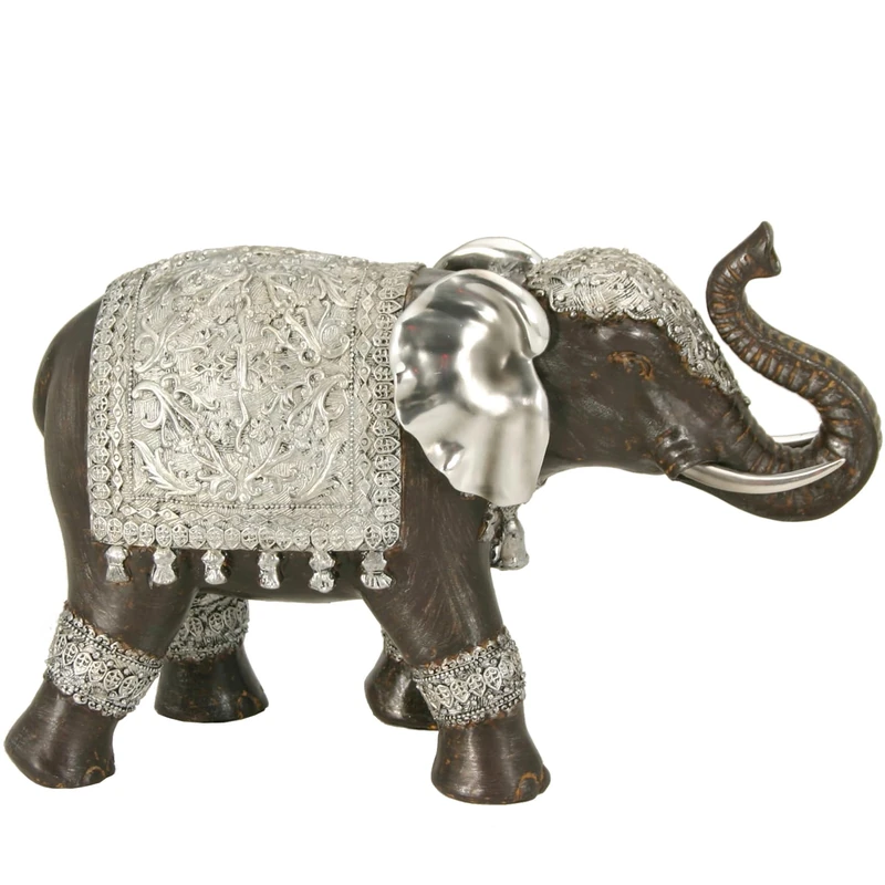 AlexandreHouse Elephant Figure Resin Plateado/Black Wengue 30 x 21 x 11 cm