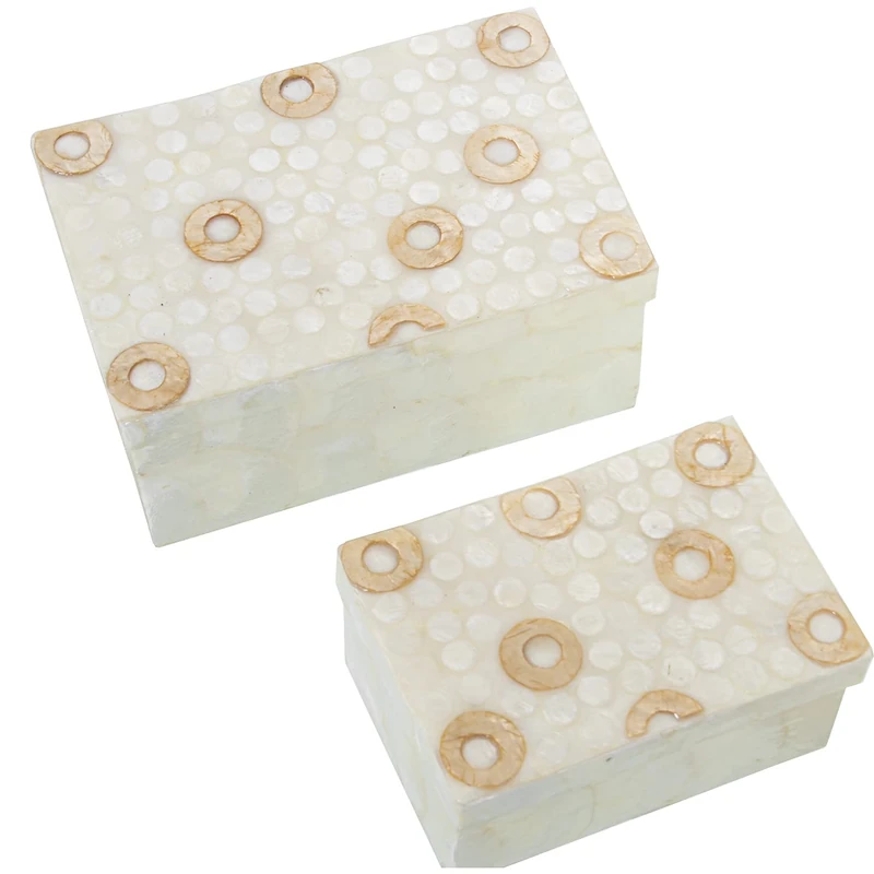 AlexandreHouse Set of 2 Nácar Rectangular Boxes Natural Aros Toastados 21 x 14 x 10 cm + 16 x 11 x 8 cm - Image 1