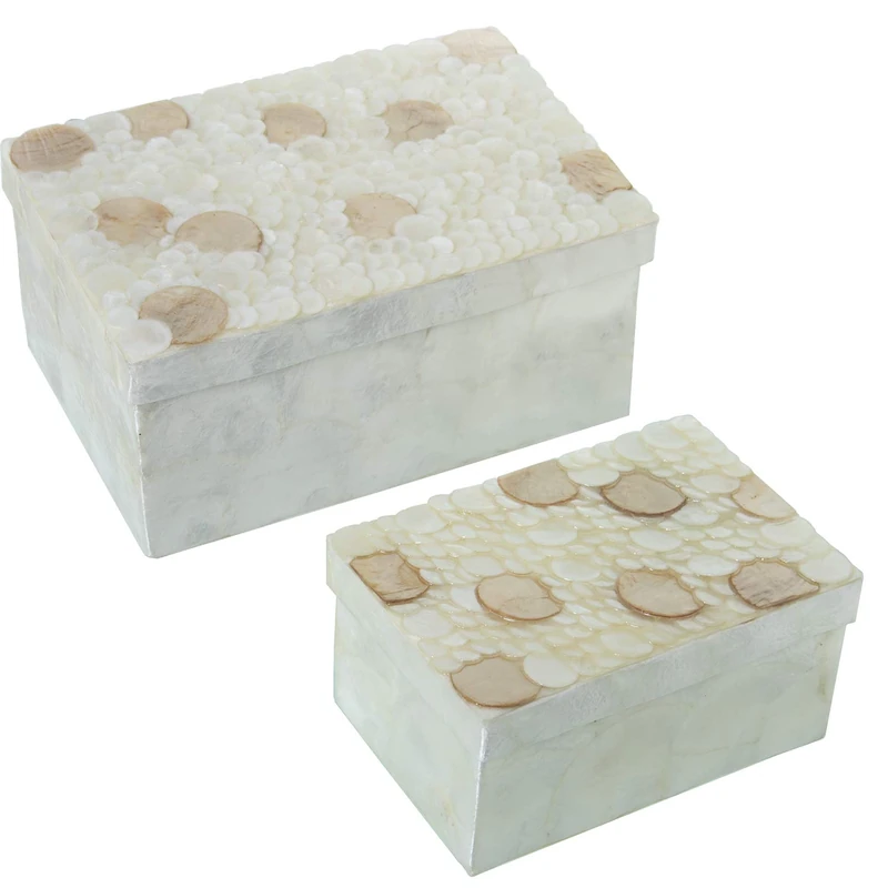 Set of 2 Nácar Rectangularcírculos Natural/Toastado_21 x 14 x 10 + 16 x 11 x 8 cm