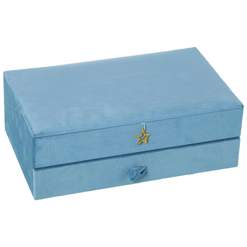 AlexandreHouse CAJA JOYERO AZUL TERCIOPELO C/CAJÓN+ESTRELLA DORAD CONNECTOR 29X18X10CM - Image 1